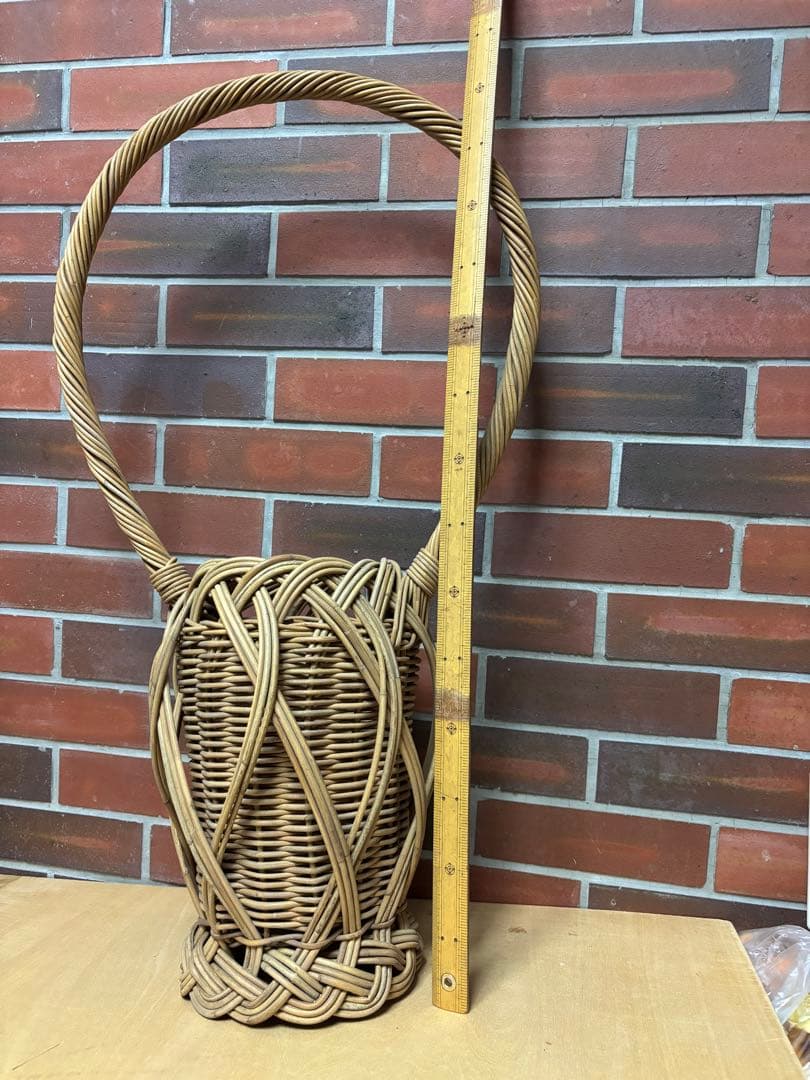 紅籐　二重編み花籠　大