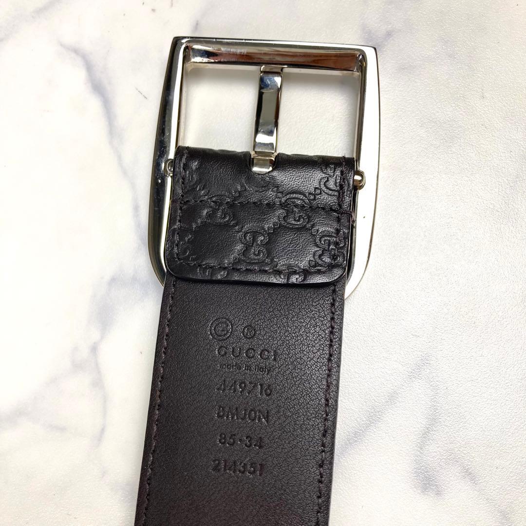 グッチ GG マイクロシマ レザー ベルト シルバー バックル メンズ