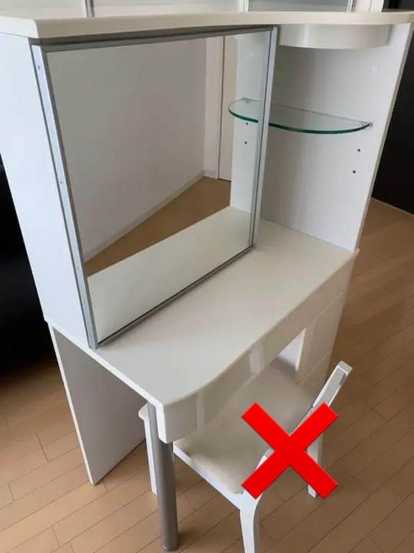 ホワイト ドレッサー 鏡台 ガラス棚付き