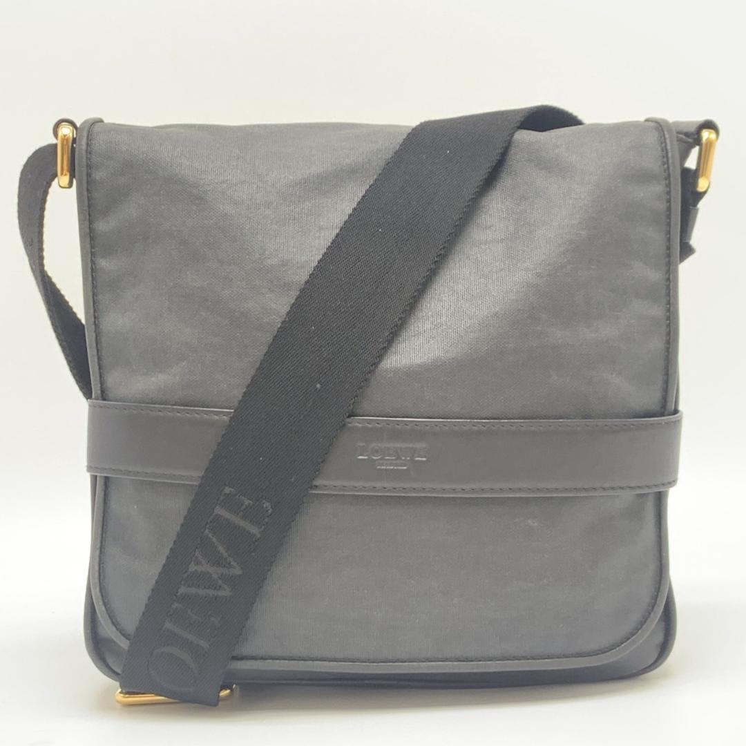 ロエベ ショルダーバッグ メッセンジャー ロゴ刻印 コーティングキャンバス