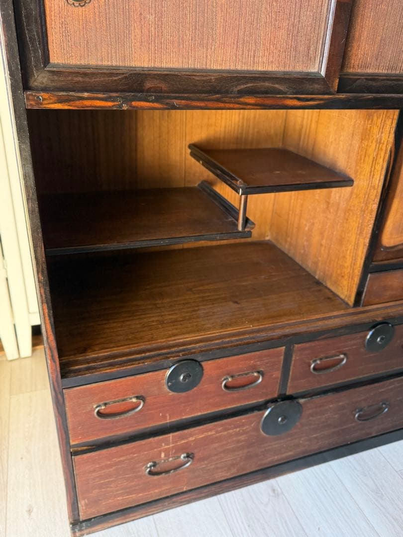 水屋箪笥 茶箪笥 飾り棚 レトロ 木製 古家具 和箪笥 アンティーク家具 桐 漆