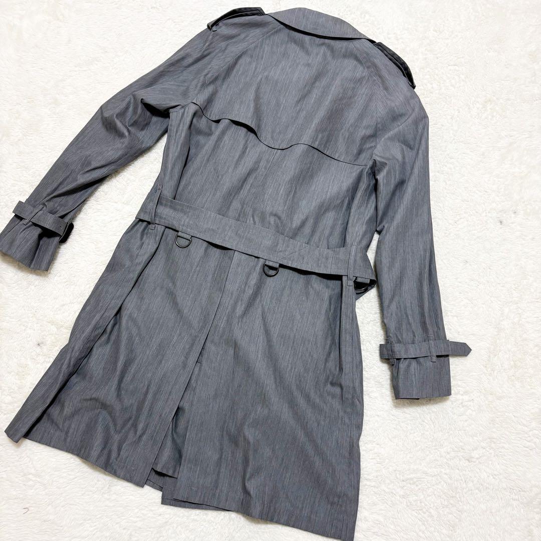 良品　バーバリーロンドン　トレンチコート　ノバチェック　グレー　L シルク