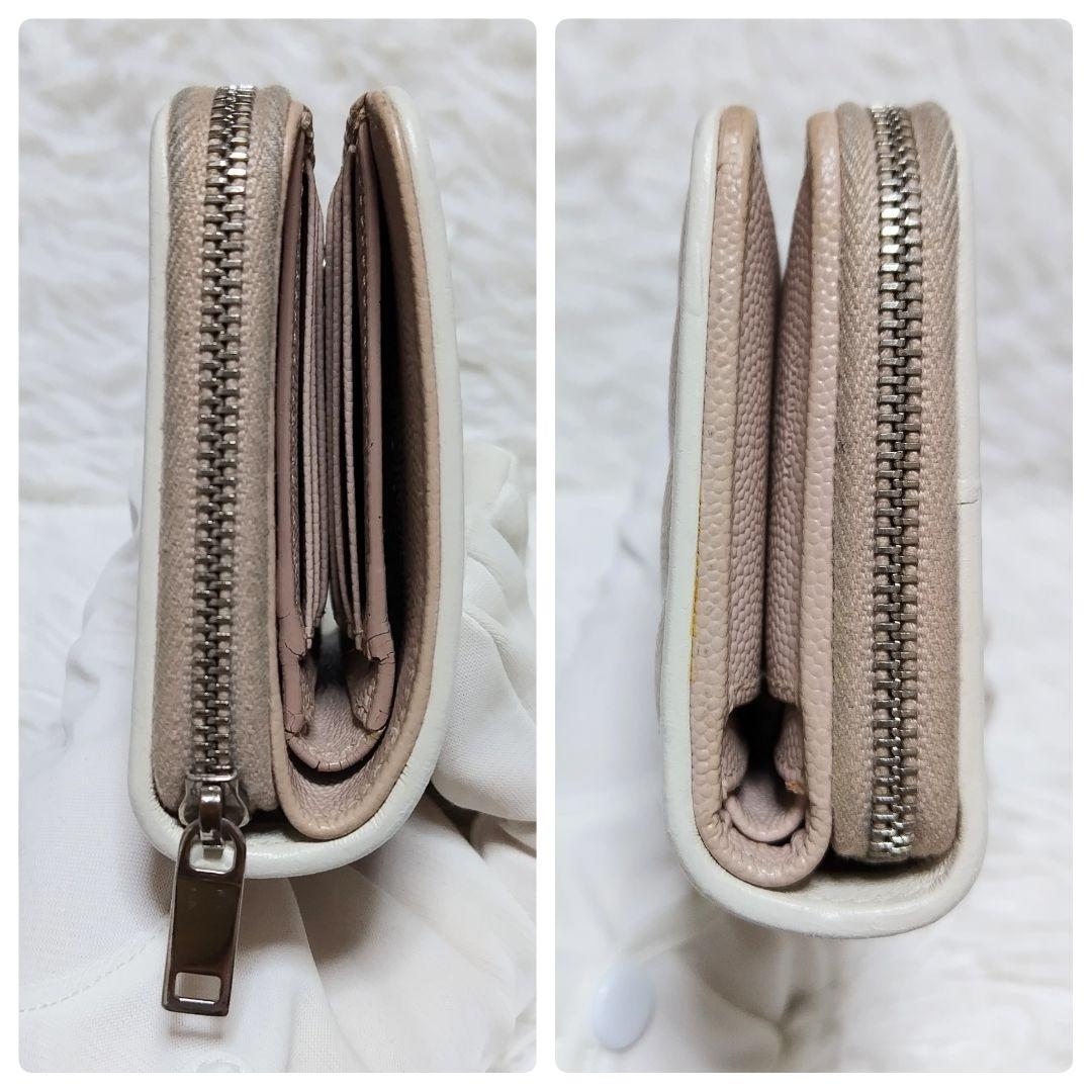 レア美品✨サンローラン◇バイカラー二つ折り財布　Vキルティングカサンドラ白ピンク