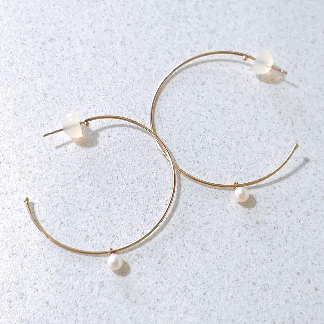 o*a様 美品 les bonbon K10 パール フープピアス