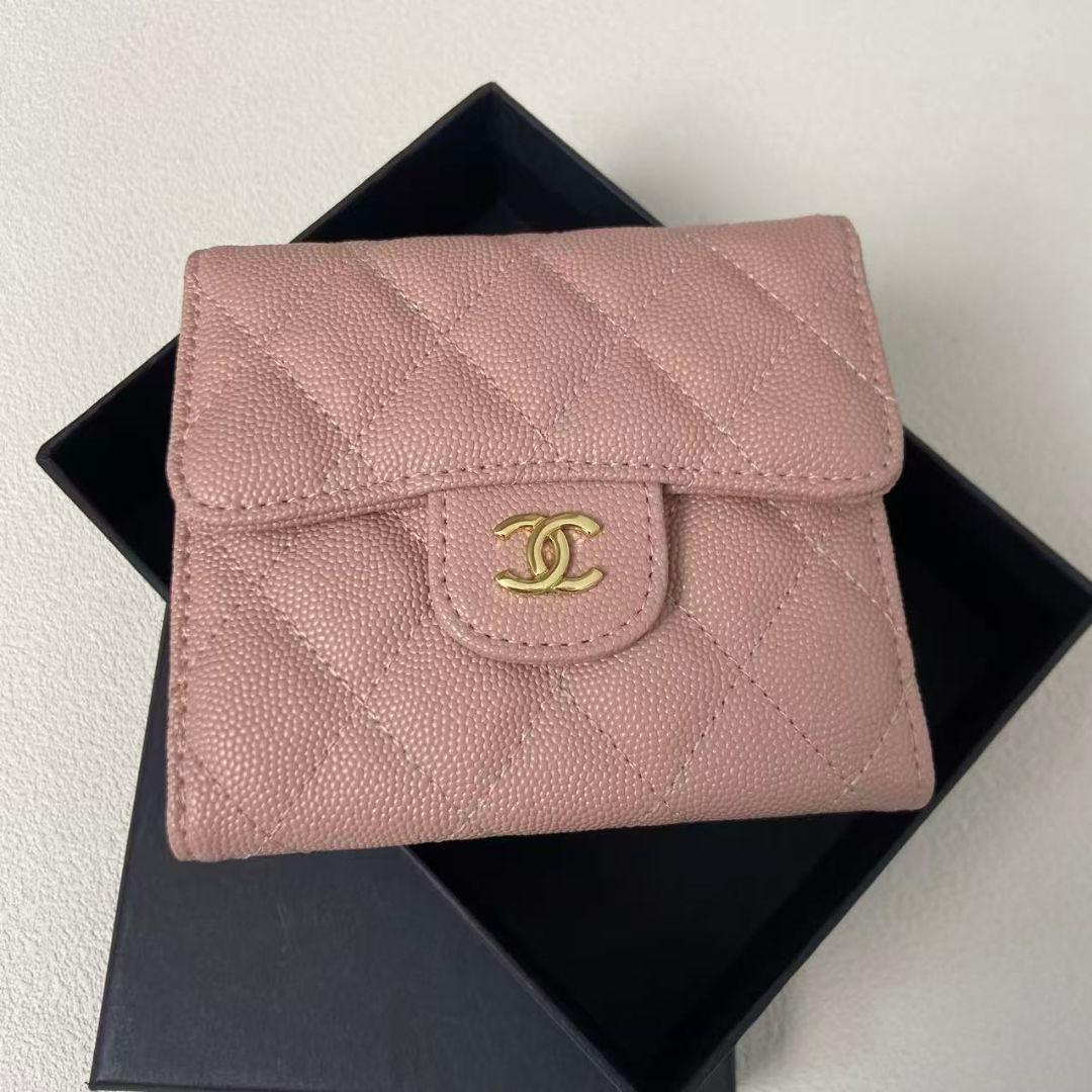 CHANEL ピンク レザー 三つ折り財布