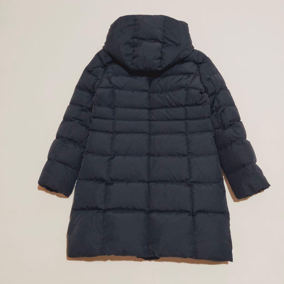美品✨インディヴィ タフタ フーデット ダウンコート ロング ネイビー 40