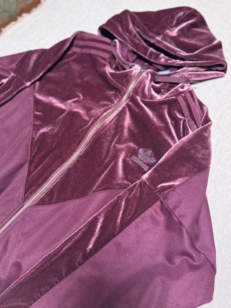 adidas ワインカラーベロアジャージ上下　美品
