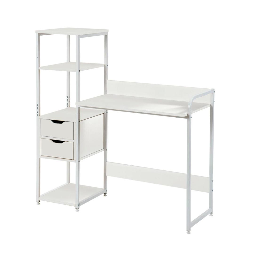 ナチュラル】パソコンデスク 引き出し付き　3段シェルフ付 パソコンデスク 木製