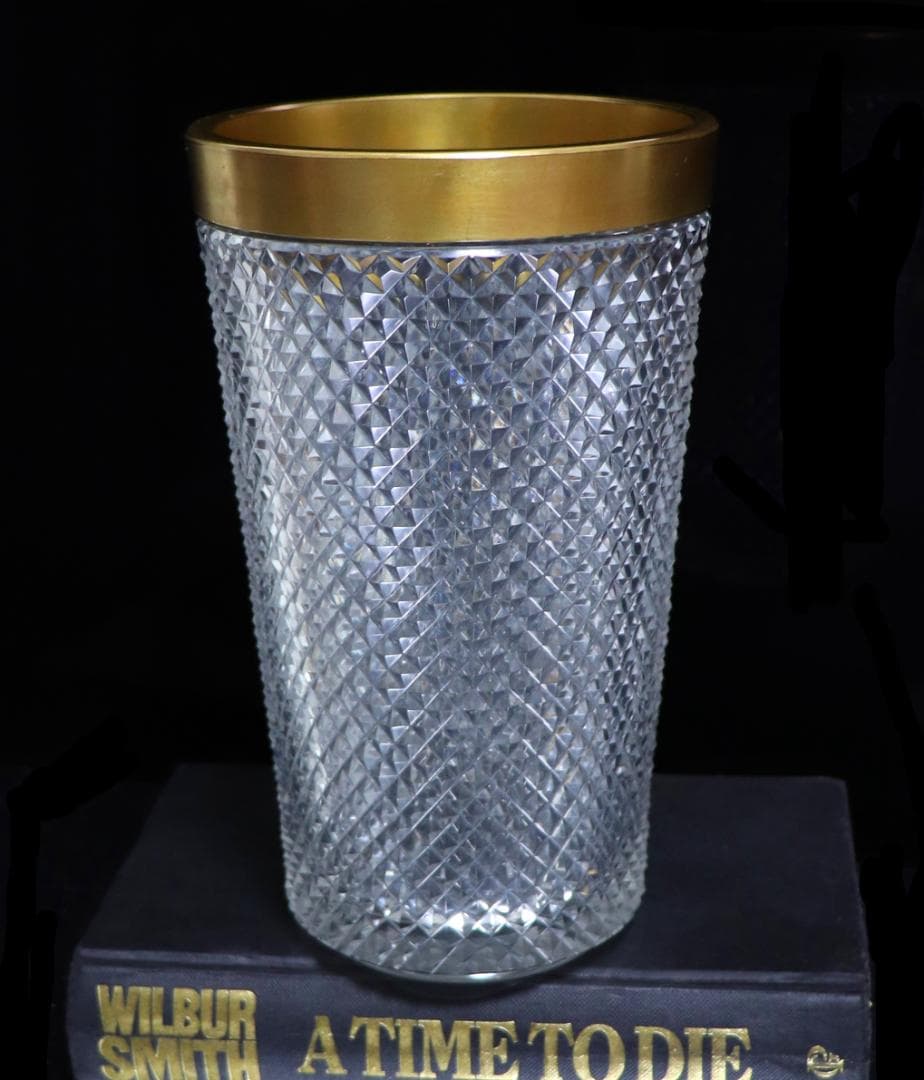 オールド・バカラ 1880年頃 切子装飾金縁大型壺21cm花瓶ギヤマンディアマン