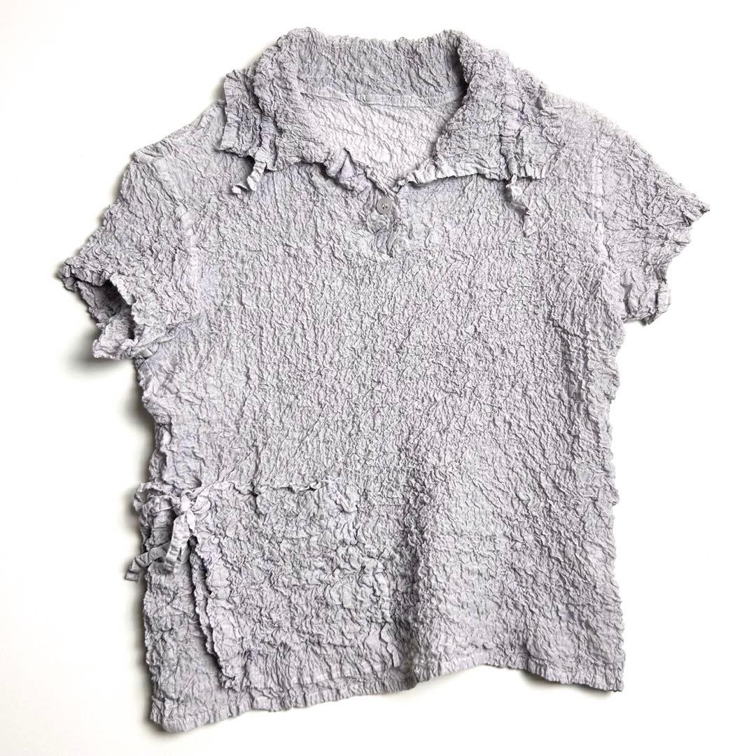 希少♡ミーイッセイミヤケ/me/シワ加工変形半袖ブラウス/カリフラワー/グレー