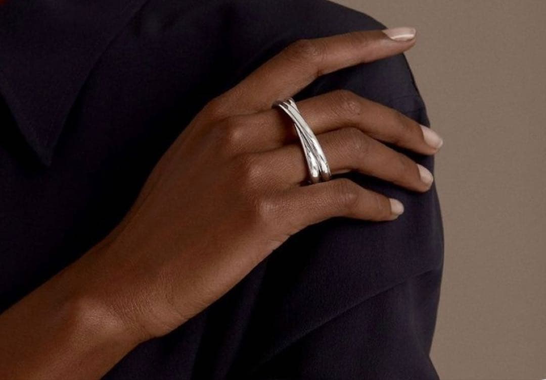 【Hermes】シェーヌダンクルパンク　ダブルリング　シルバー　エルメス　美品