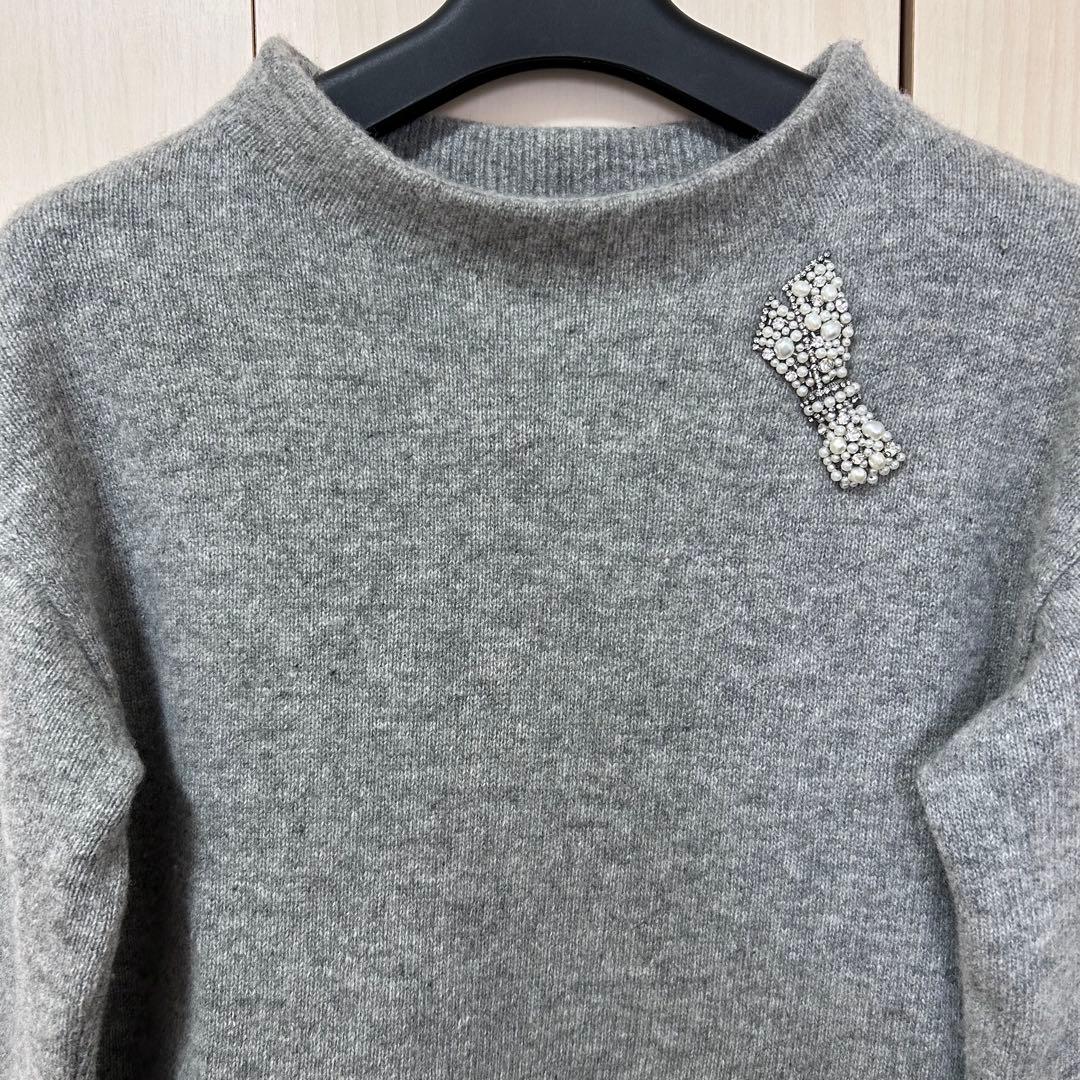 ANAYI アナイ ウールカシミヤリボンビジュープルオーバー 38