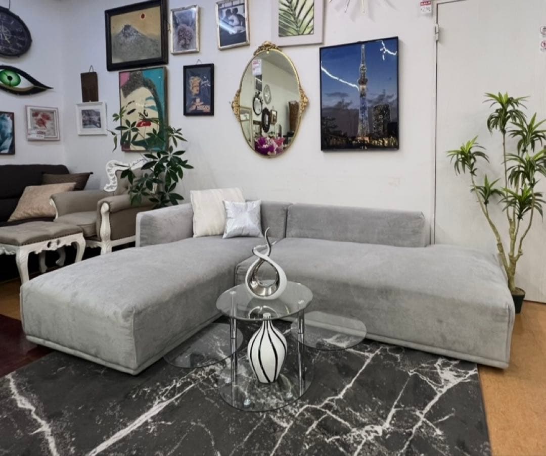 【地域限定無料配送】 Francfrancフランフラングレー L字型ソファ