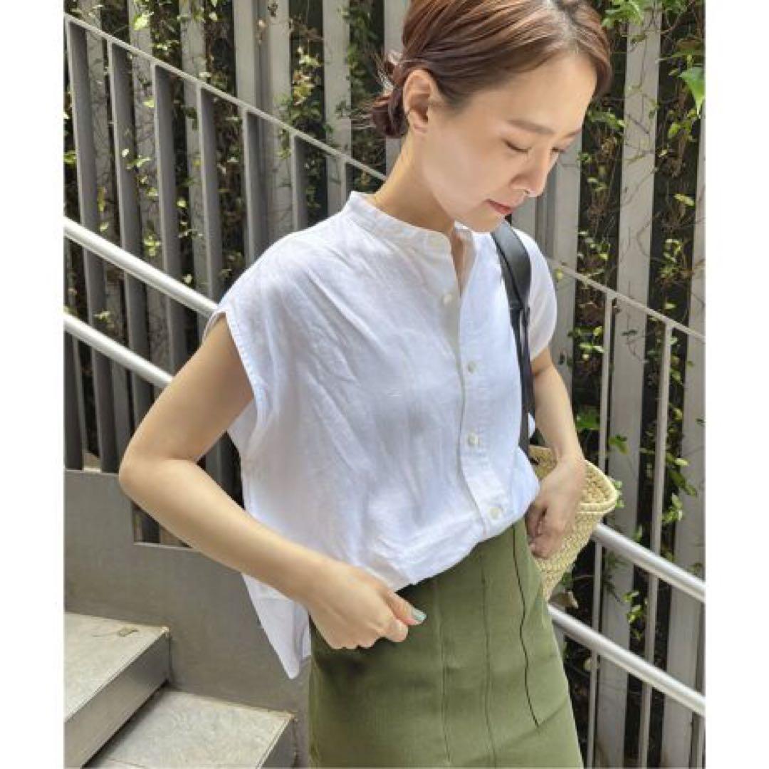 【試着のみ】リネンフレンチシャツ ホワイト 日本製 かぐれ