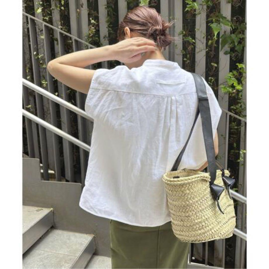 【試着のみ】リネンフレンチシャツ ホワイト 日本製 かぐれ