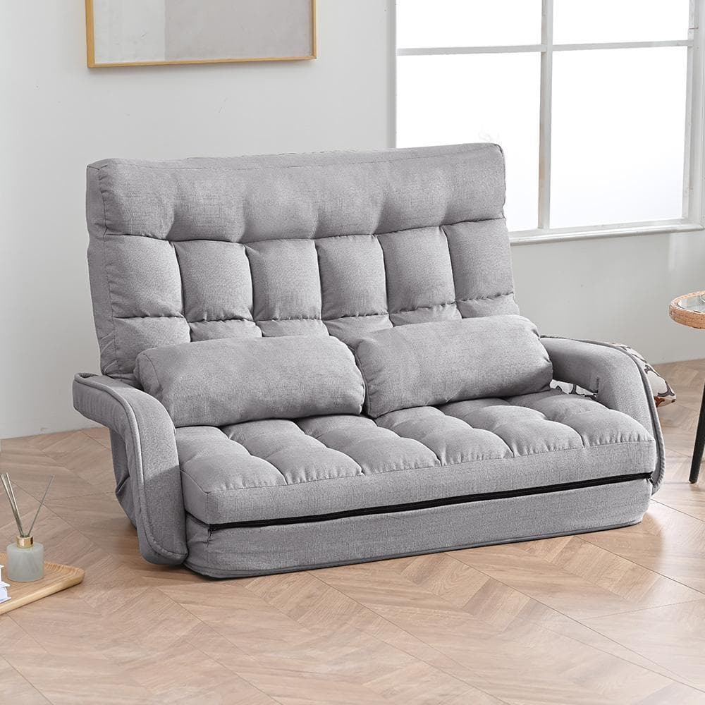 座椅子 4WAY リクライニングソファ 折りたたみ座いす 2人掛け【ライトグレー