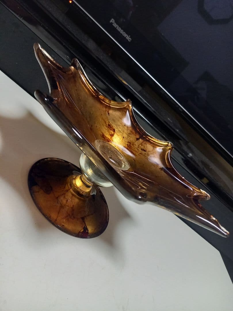 イタリア　ムラーノ　ガラス　水冠　金箔　スタンド　トレー