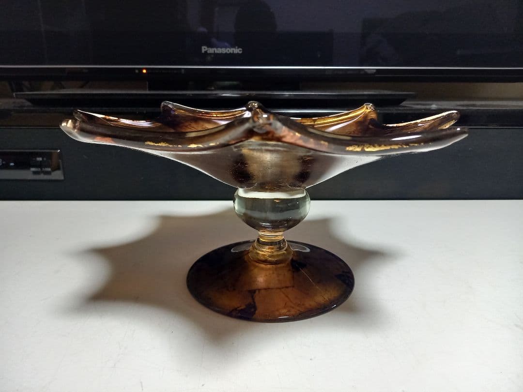 イタリア　ムラーノ　ガラス　水冠　金箔　スタンド　トレー