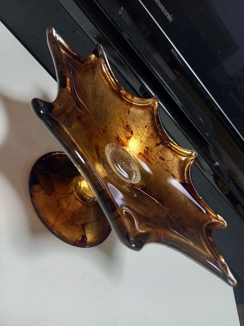 イタリア　ムラーノ　ガラス　水冠　金箔　スタンド　トレー