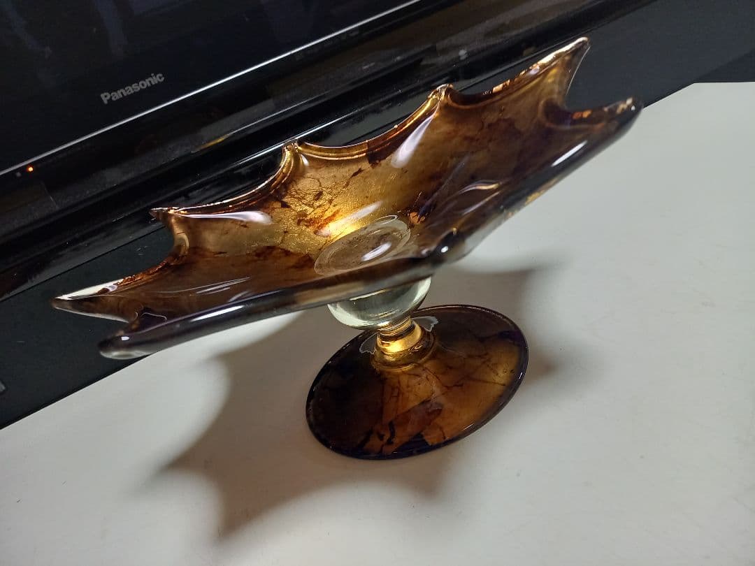 イタリア　ムラーノ　ガラス　水冠　金箔　スタンド　トレー