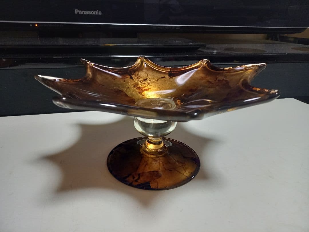 イタリア　ムラーノ　ガラス　水冠　金箔　スタンド　トレー