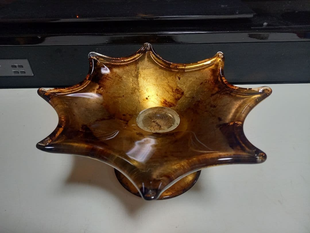 イタリア　ムラーノ　ガラス　水冠　金箔　スタンド　トレー