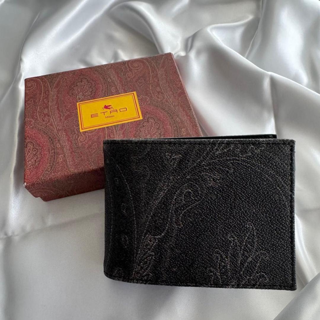【新品未使用】ETRO エトロ 二つ折り財布 ペイズリー柄 ブラック メンズ