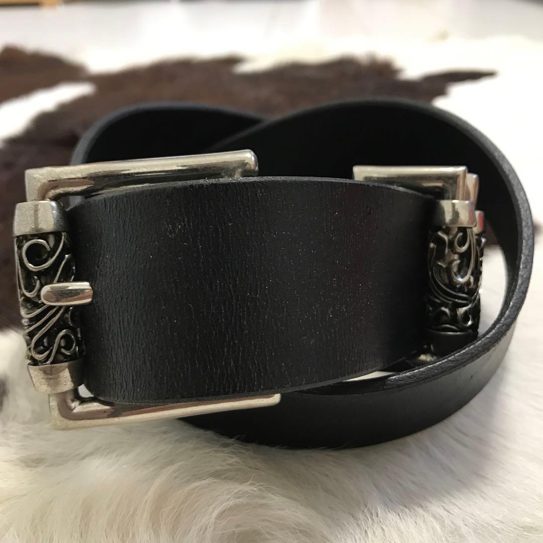 未使用品！ハンドメイド シルバーローラーバックル 本革レザーベルト ブラック
