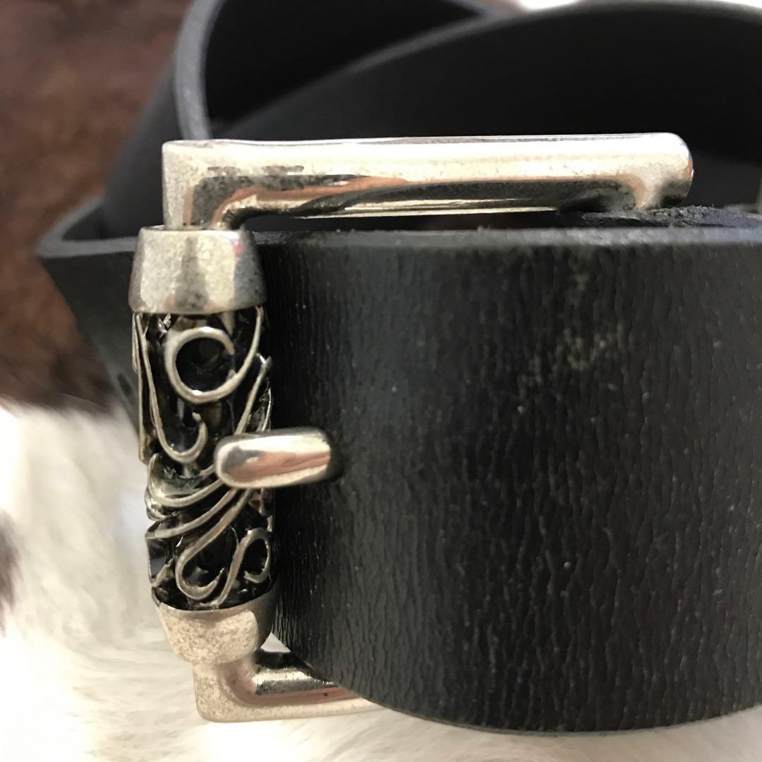 未使用品！ハンドメイド シルバーローラーバックル 本革レザーベルト ブラック