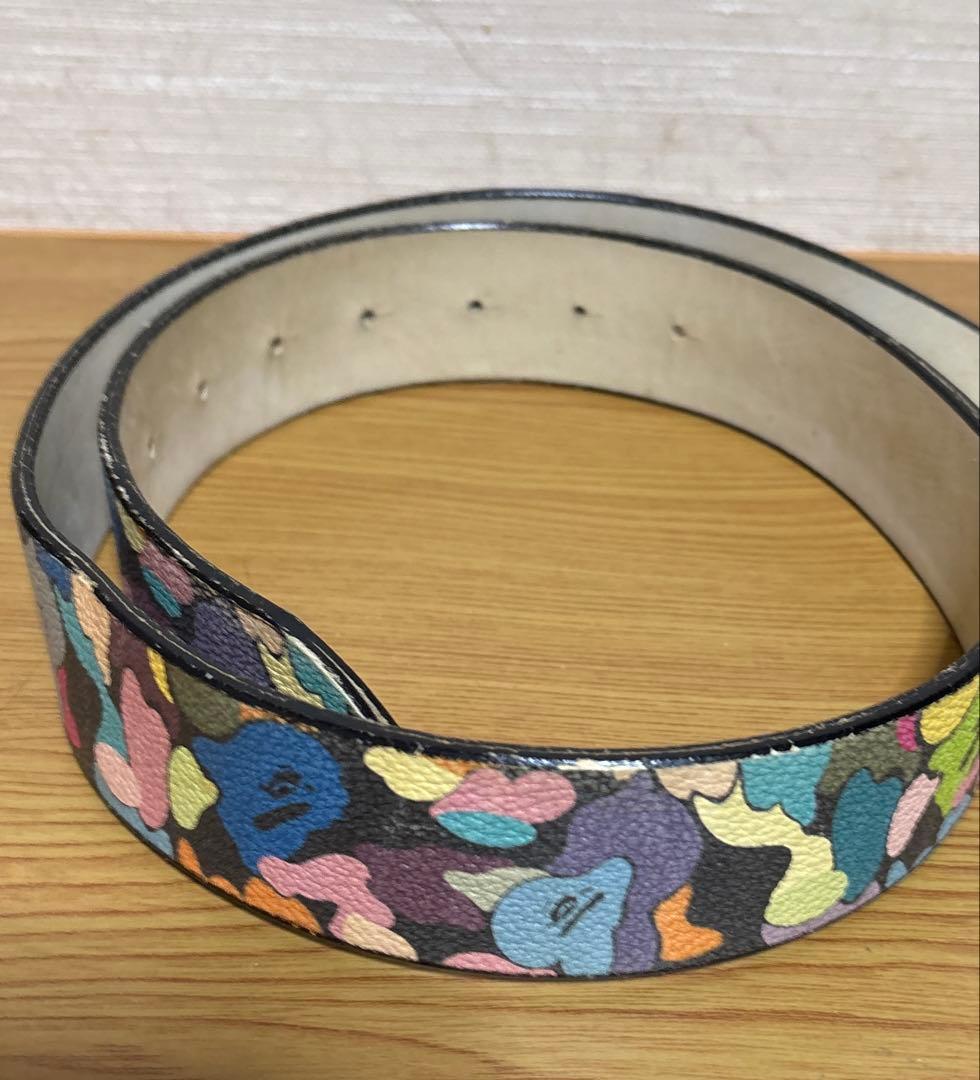 BAPE ラインストーンバックルブラックマルチカモ柄 ベルト　M