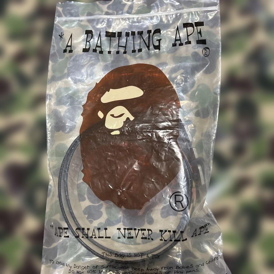 BAPE ラインストーンバックルブラックマルチカモ柄 ベルト　M