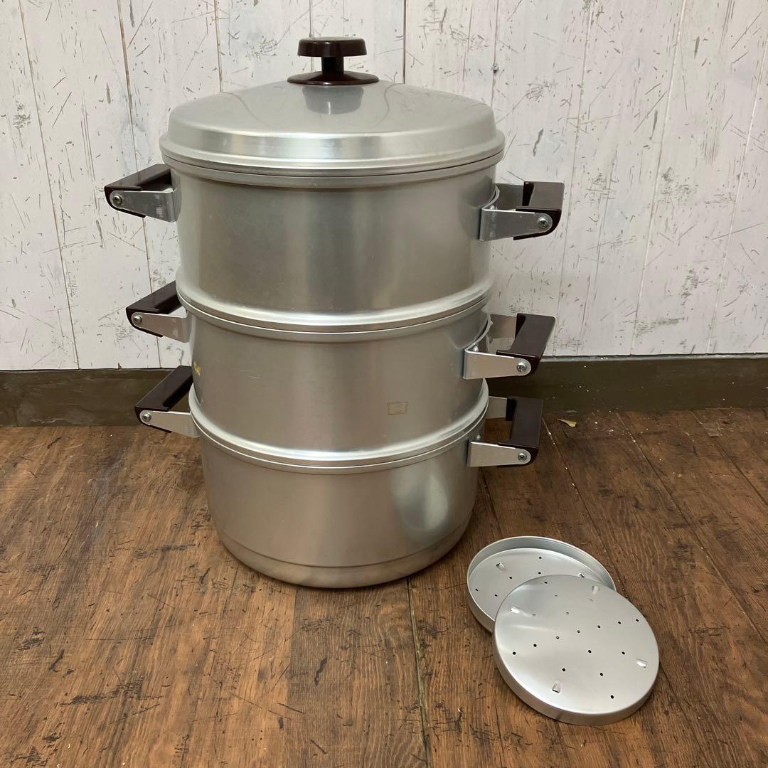 E-2 昭和レトロ ホクセイ ながらセイロ 3段式 アルミ製 蒸し器 両手鍋