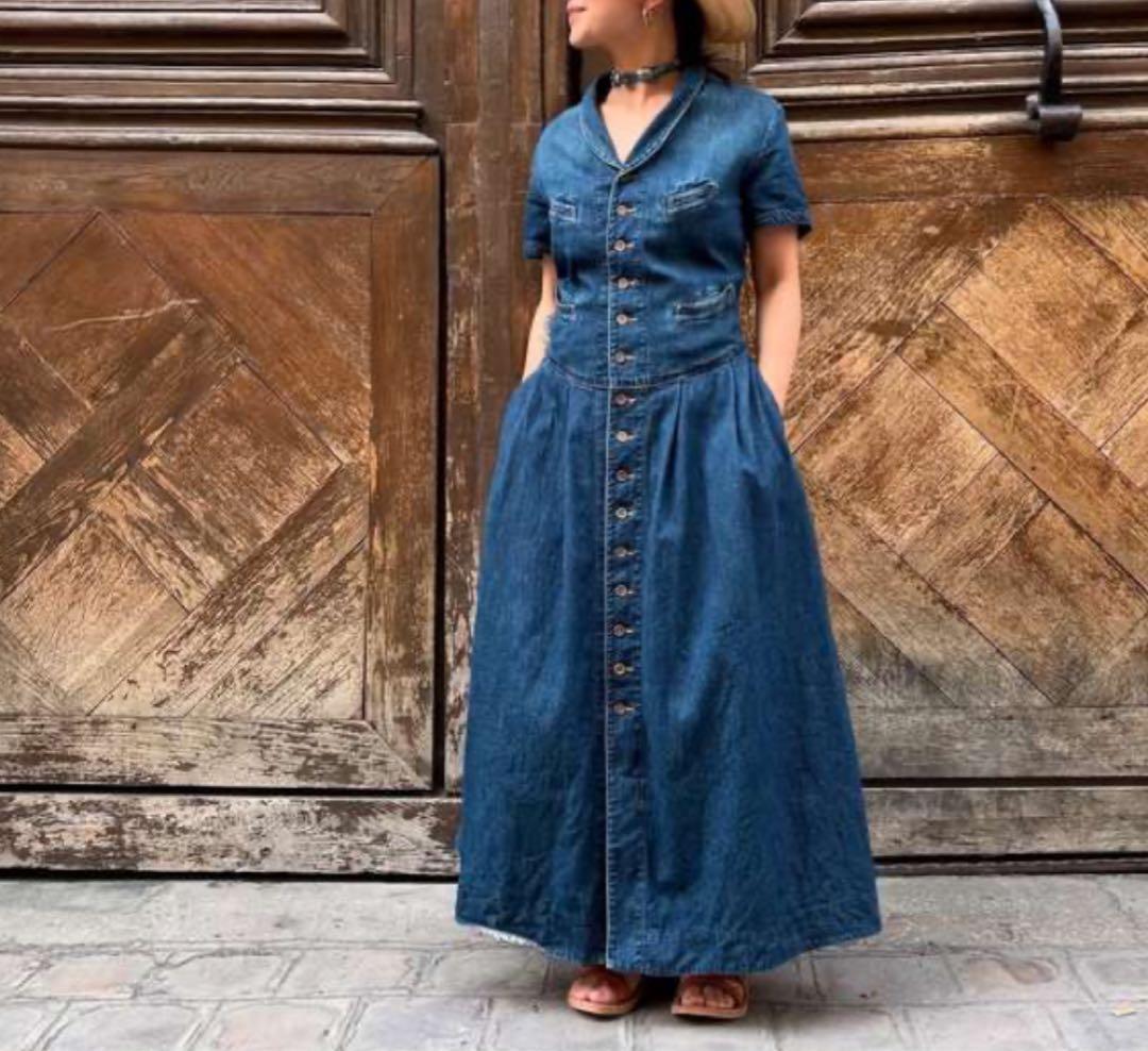 本日最終　45R 45プチデニムの袖付きベストドレス インディゴ　45rpm