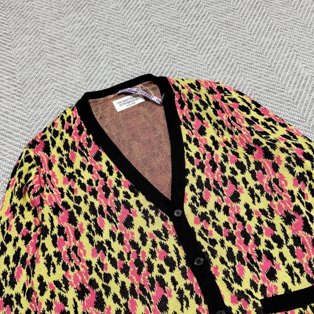 美品 希少 ワコマリア レオパード カーディガン シルク ブラック M