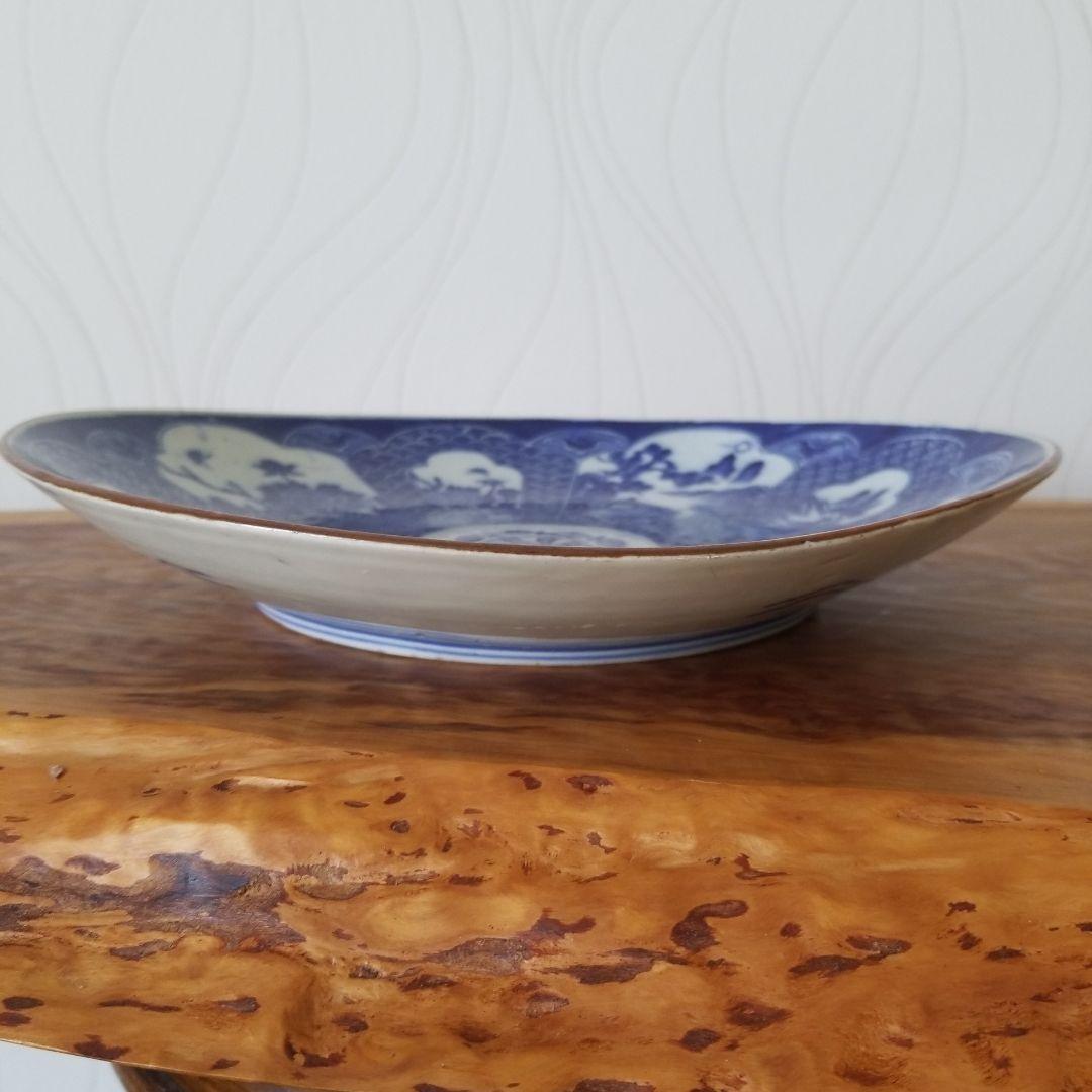 絵皿　牡丹　庭風景　骨董品　年代物　変型　29cm