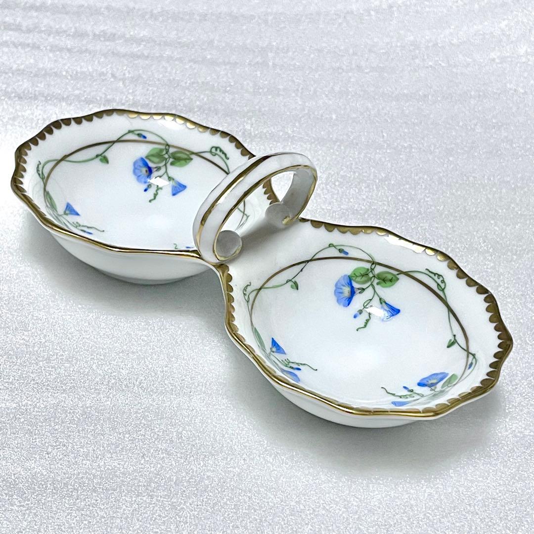 ハンドペイント青い花模様菓器