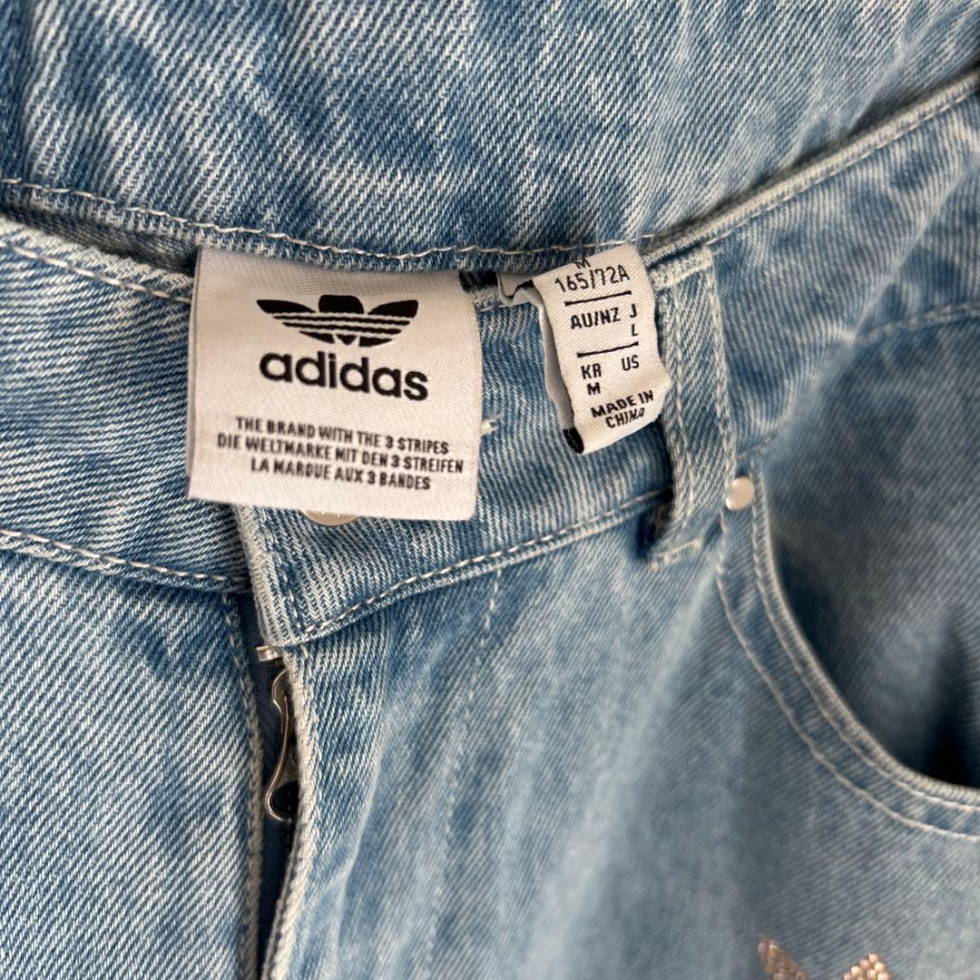 adidas ラインストーン⭐️Lサイズ ❣️ デザイン フレアデニムパンツ