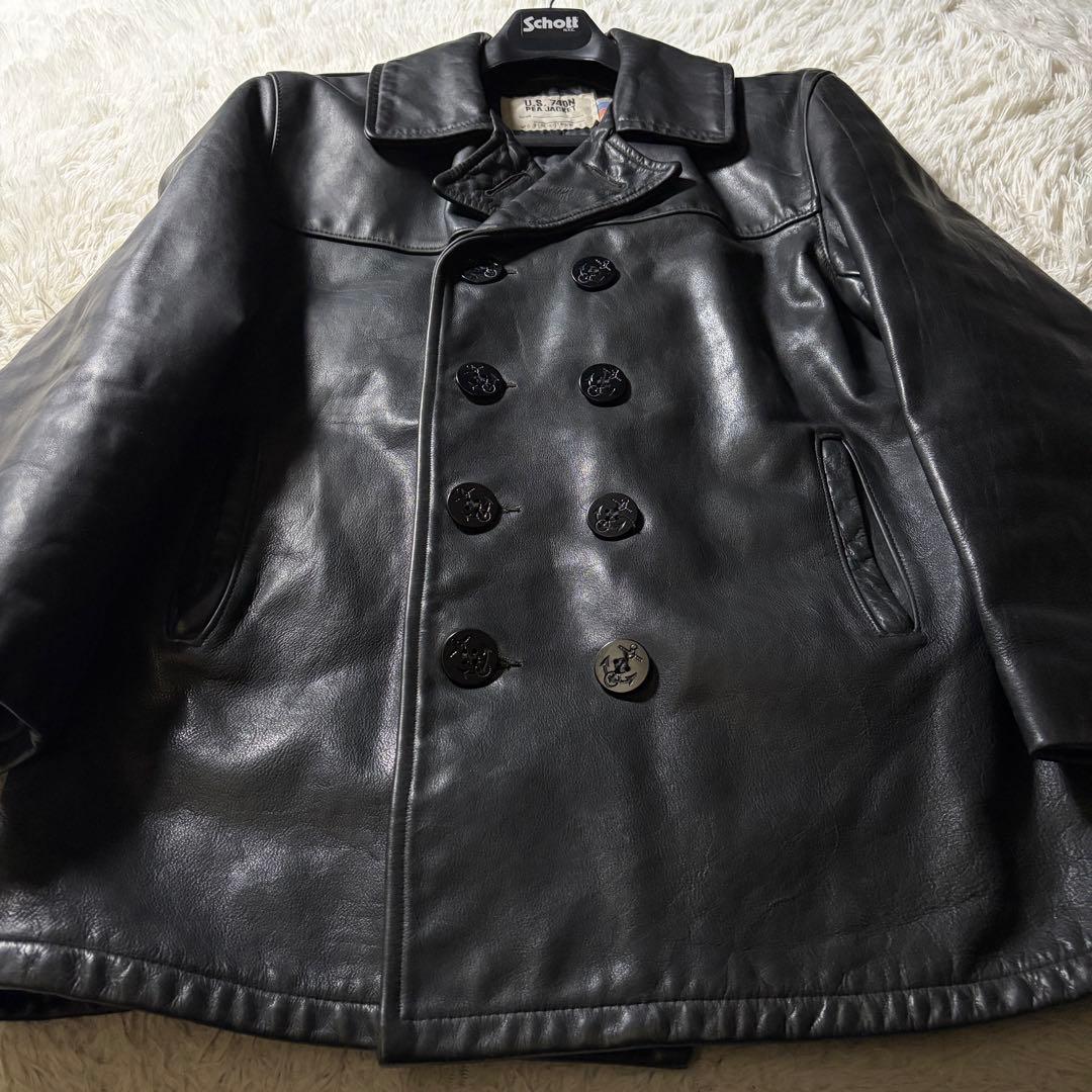 希少■schott　Pコート　オールレザー　740N　本革　ブラック　40