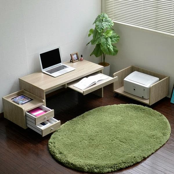 【新品送料無料】ロータイプデスク3点セット 90cm幅 デスク+ラック+チェスト