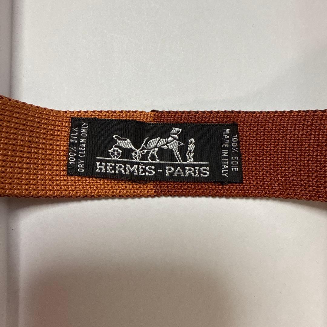 箱付美品　エルメス　ネクタイ　ニットタイ　4way 無地　H柄 オレンジ