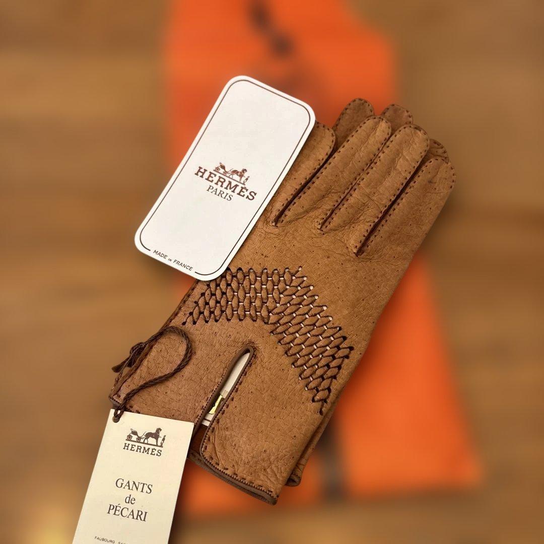 HERMES ペッカリースキン 手袋 ブラウン