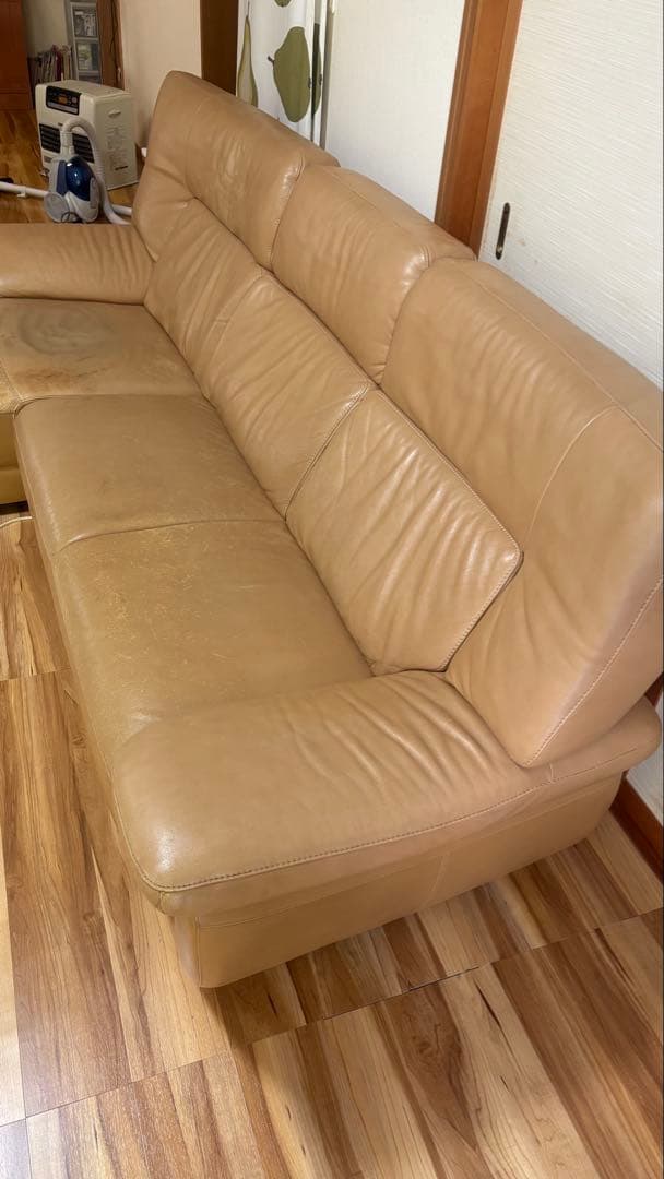 カリモク家具レザー コーナーソファ　右肘シェーズロング