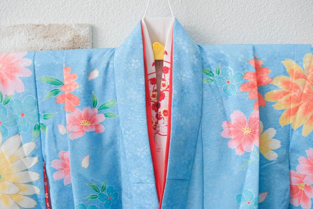 7歳　水色 花柄 着物