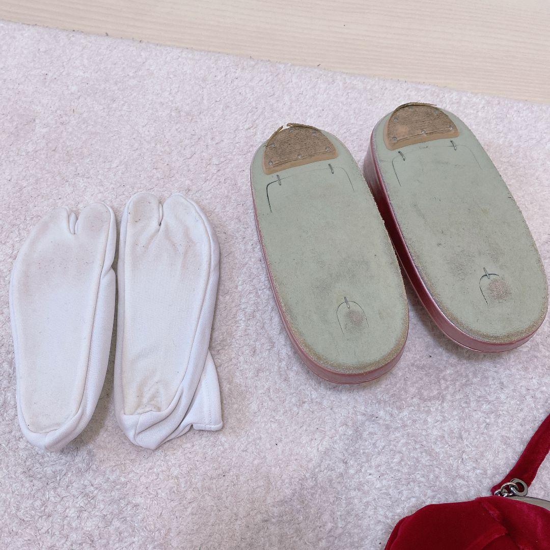 七五三 3歳 正絹 アンティーク 着物 被布 バッグ 草履 髪飾り マゼンタ