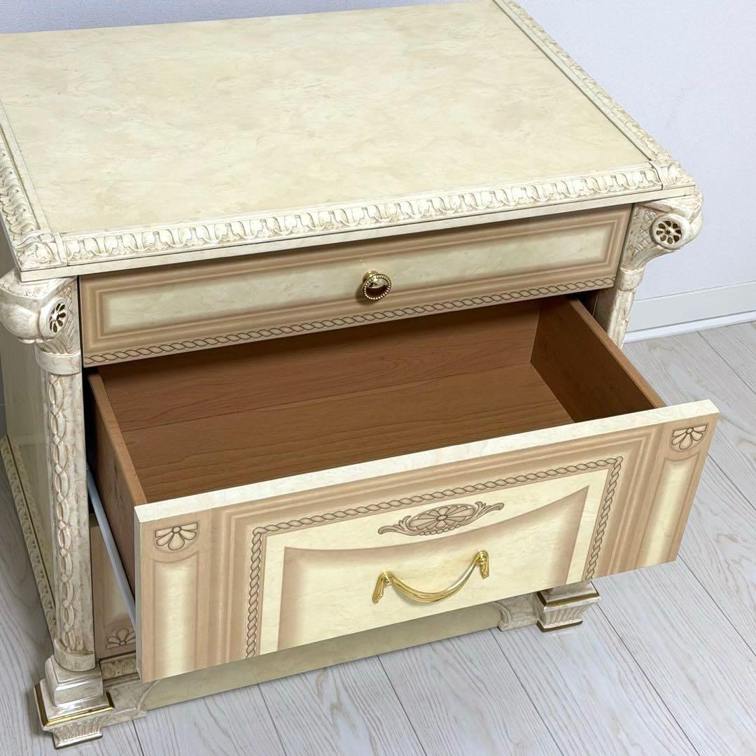 ロココ調 アンティーク サイドチェスト 3段 アイボリー