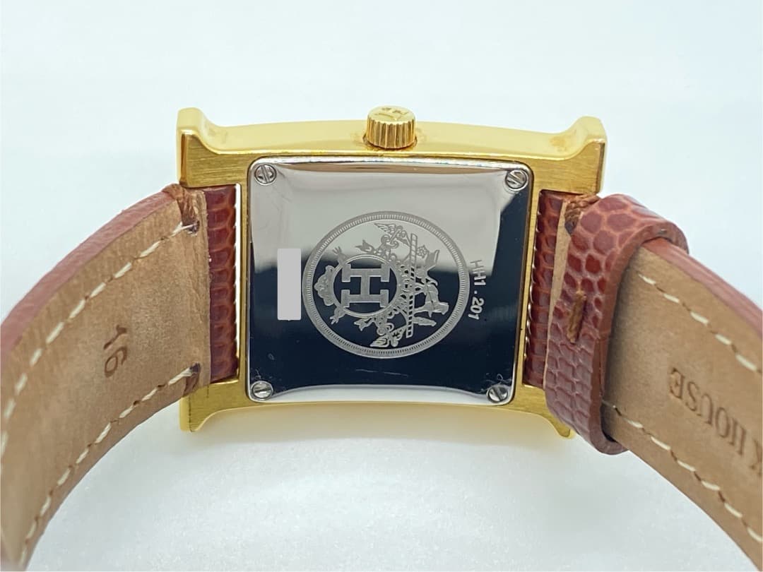 【新品電池】エルメス Hウォッチ HH1.201 ボルドー 赤 レッド ゴールド