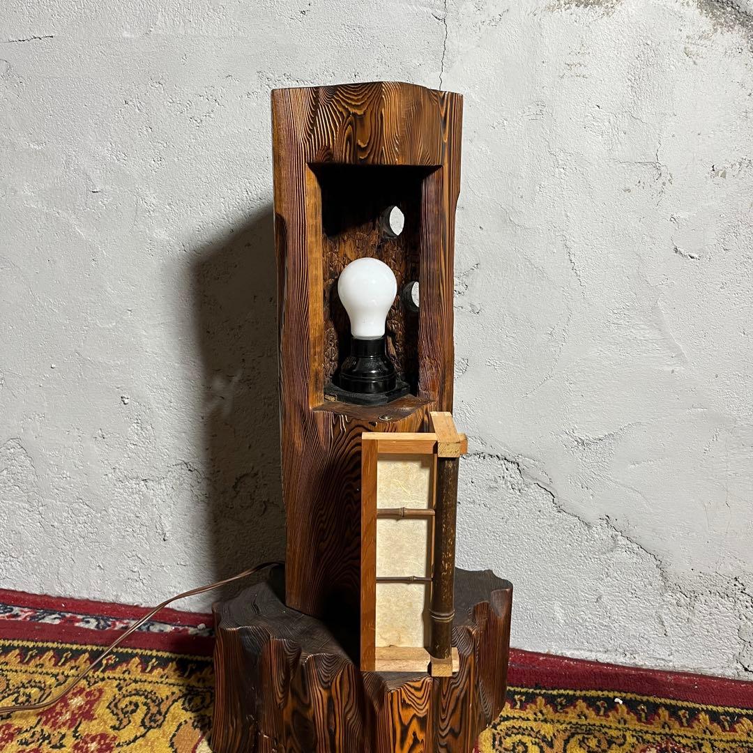 【激レア】杉材・和風行灯照明 天然木×竹細工×障子紙 灯籠 点灯確認済み