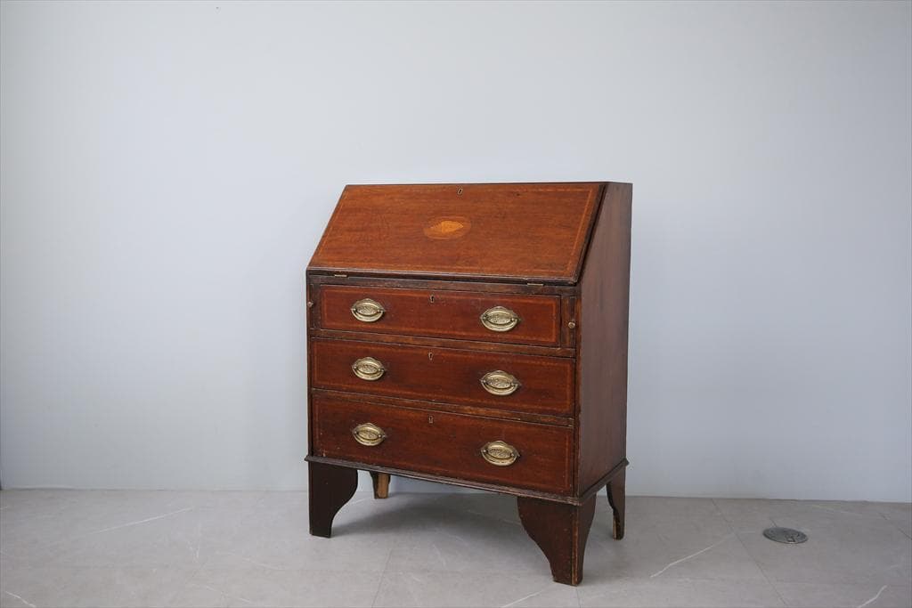 英国アンティーク木製ライティングビューロー/勉強机デスク/チェスト(92-161