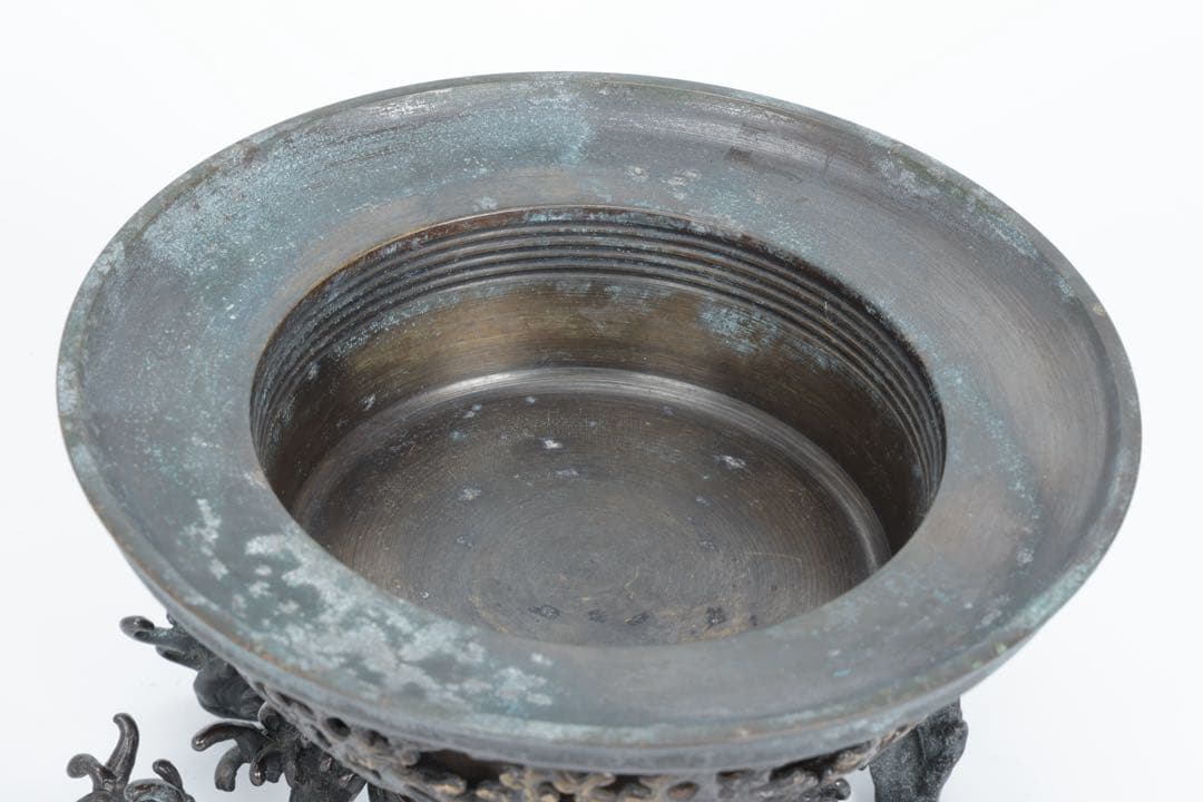 中国 古玩 薄端 波 銅 花器 生花 華道具 水盤 鉢 水鉢 古美術品 骨董品