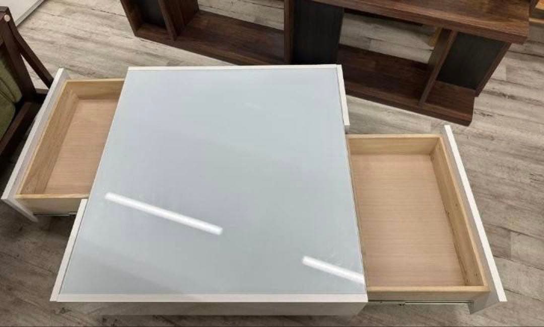ガラス天板　センターテーブル　引出付　幅90cm　北九州市福岡市限定